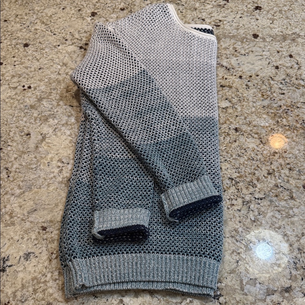 Vince Open Knit Colorblock Cotton Sweater Size L Blue Ivory - Picture 6 of 9